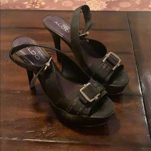 Aldo black leather platform heels